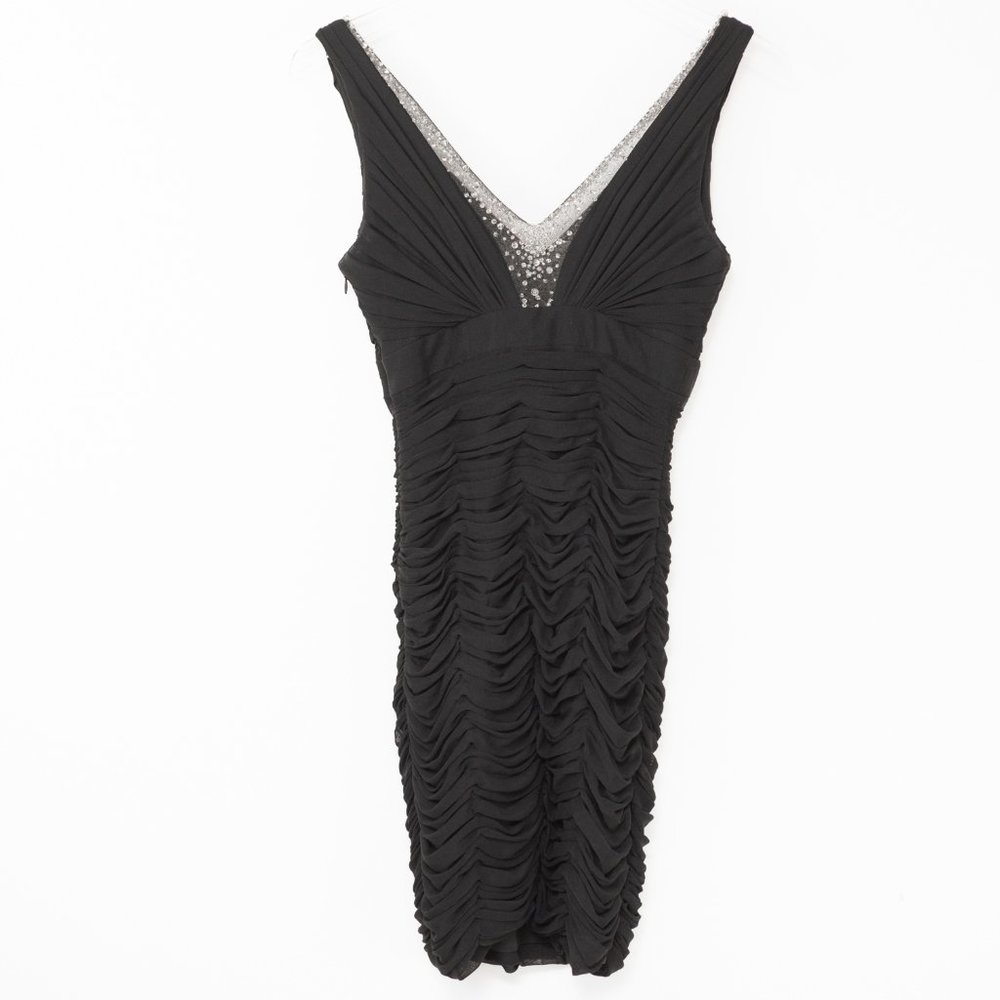 La Femme Cocktail Dress Jewels Mini Rhinestones Sleeveless Empire Waist Black 2 - Picture 2 of 5